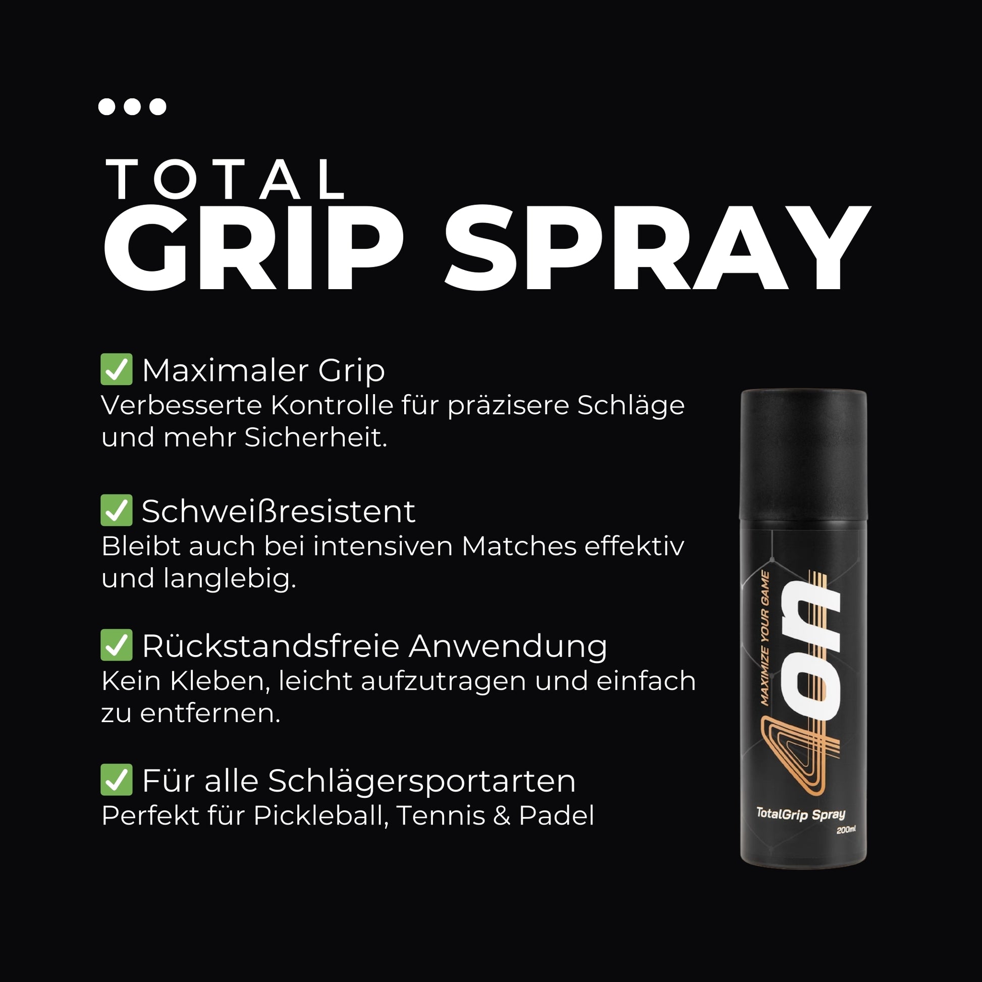 4on TotalGrip Spray – rückstandsfrei, unter Hitze und Schweiß, spezielles Grip‑Spray für mehr Kontrolle beim Racket‑Sport