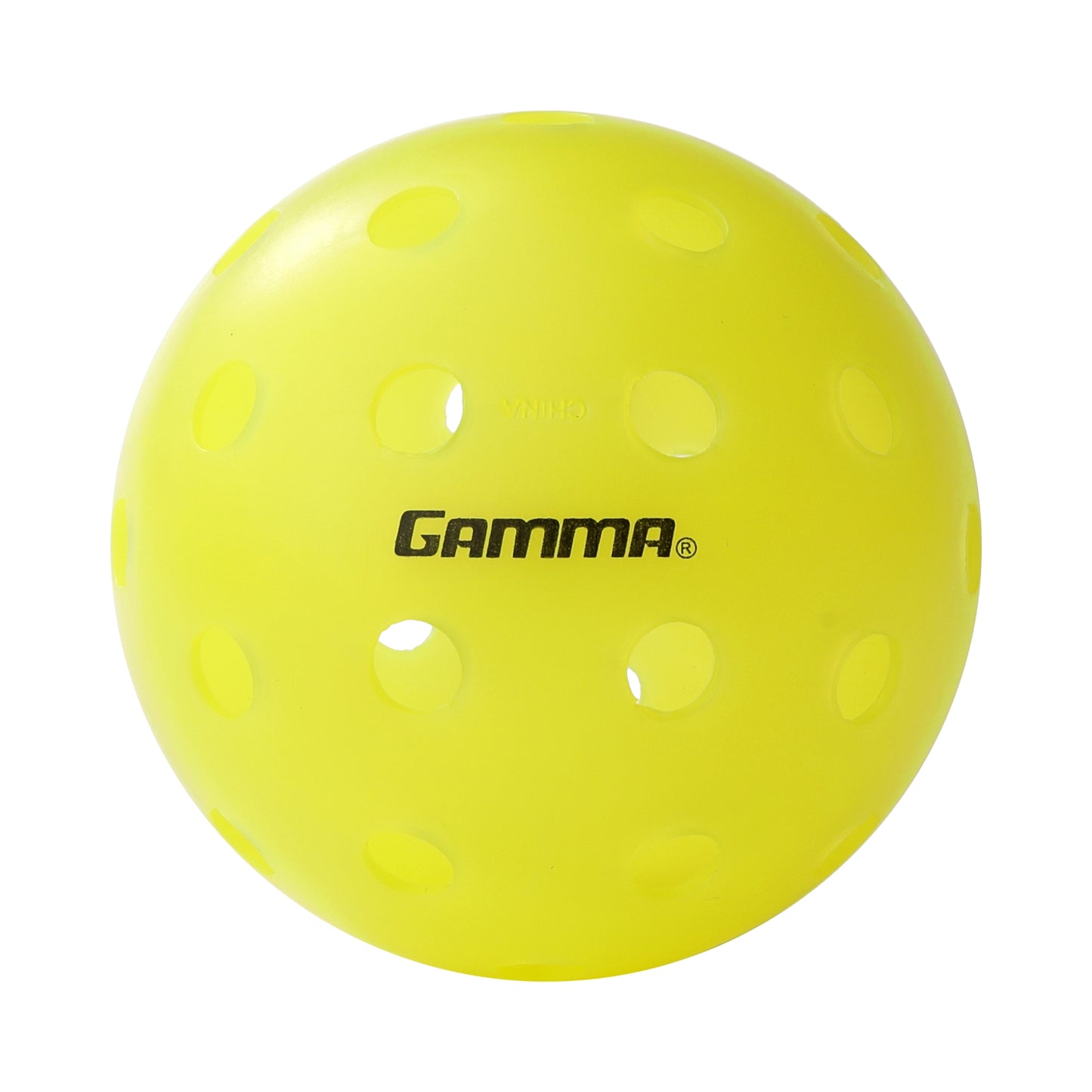 GAMMA Photon Pickleball – gelber Outdoor-Ball mit 40-Loch-Design und schwarzem Logo, ideal für maximale Sichtbarkeit beim Spiel