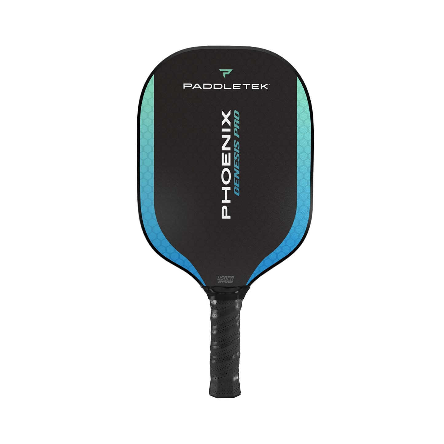 Paddletek Phoenix Genesis Pro Pickleball Paddle in schwarz und blauem-Design – Midweight Paddle mit 14,3 mm Polymer-Honeycomb-Kern, Textur-Oberfläche für verbesserten Spin und Komfortgriff für präzises Spiel