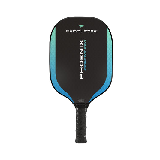Paddletek Phoenix Genesis Pro Pickleball Paddle in schwarz und blauem-Design – Midweight Paddle mit 14,3 mm Polymer-Honeycomb-Kern, Textur-Oberfläche für verbesserten Spin und Komfortgriff für präzises Spiel