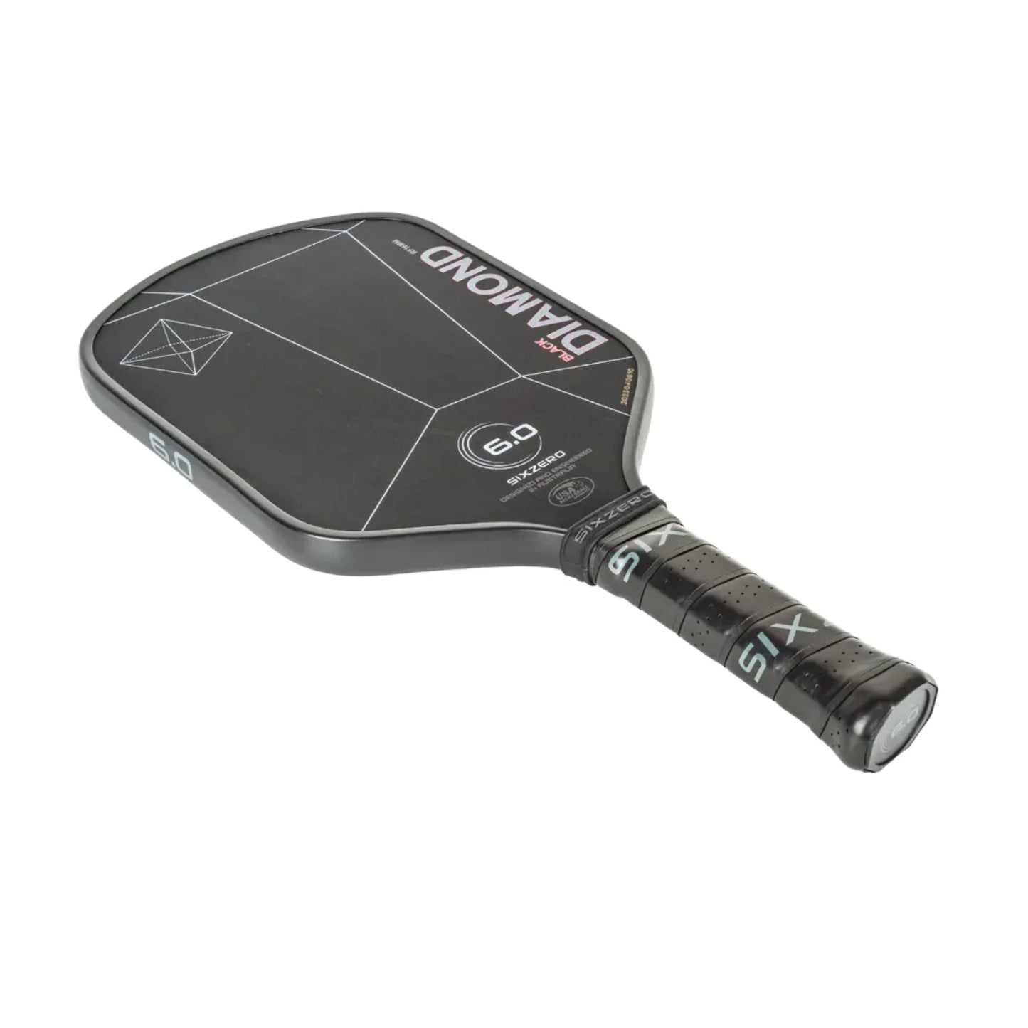 Six Zero Black Diamond Power Pickleball Schläger mit 16 mm Polymer-Honeycomb-Kern und komfortablem Griff in mattem Schwarz – ideal für Spieler, die Präzision und Schlagkraft kombinieren möchten