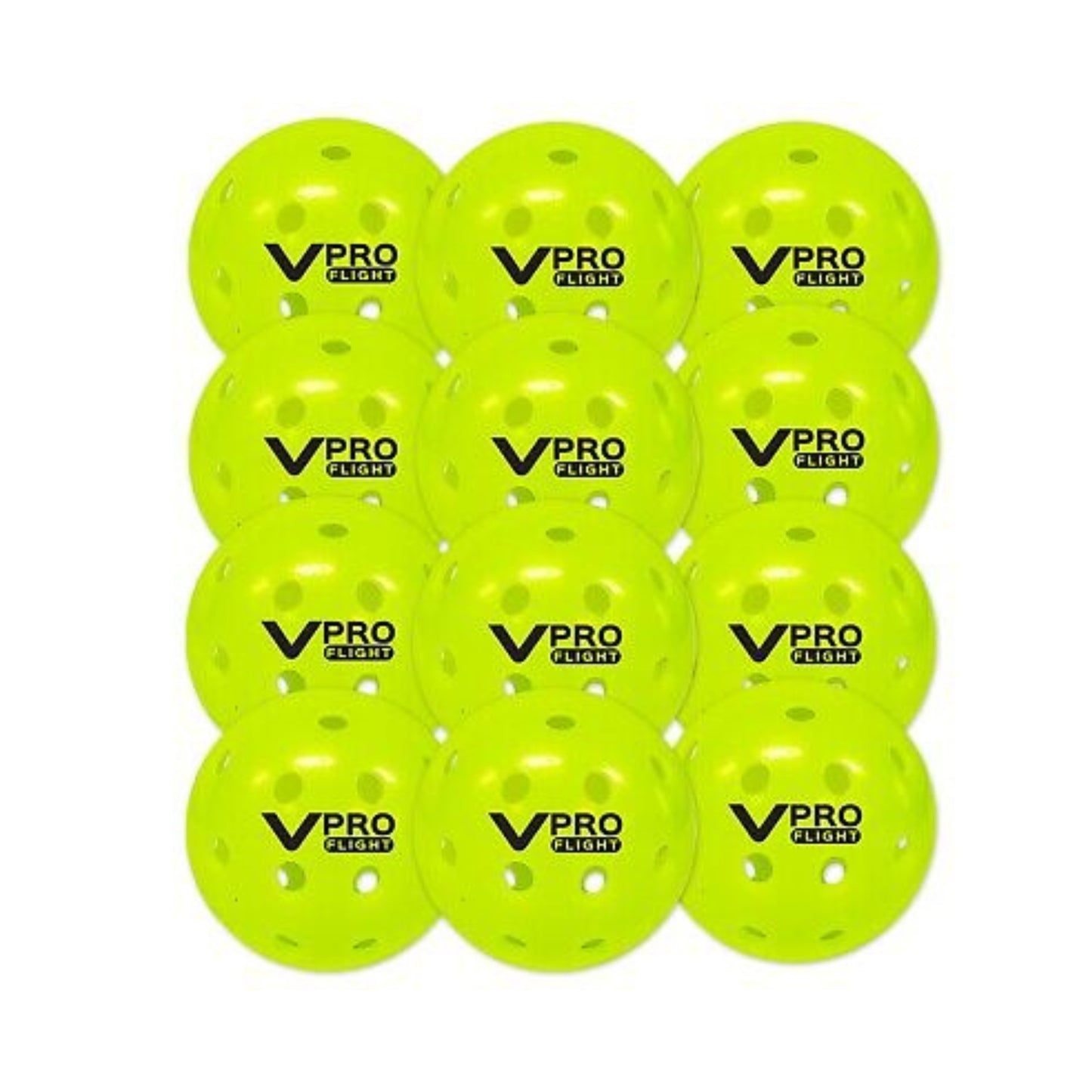 Spar-Set mit zwölf Vulcan VPRO Flight Pickleball-Bällen in Neon-Gelb – perfekte Wahl für Vereine, Turniere und regelmäßiges Training im Freien.