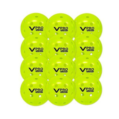 Spar-Set mit zwölf Vulcan VPRO Flight Pickleball-Bällen in Neon-Gelb – perfekte Wahl für Vereine, Turniere und regelmäßiges Training im Freien.