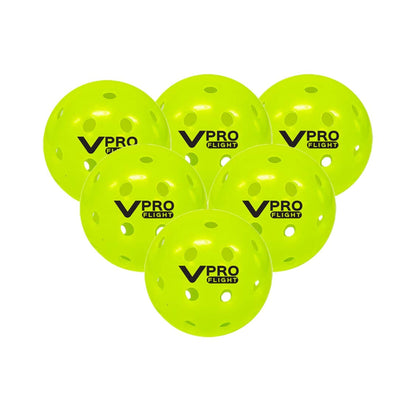 Set aus sechs leuchtend gelben Vulcan VPRO Flight Pickleball-Bällen – langlebig, outdoor-optimiert und ideal für fortgeschrittene Spieler.